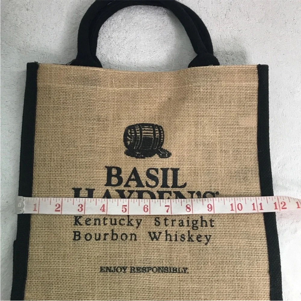 BASIL HAYDENS BURLAP BEIGE AND BLACK SMALL TOTE BAG